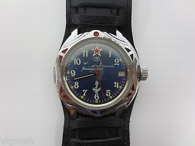 Vintage Military Watch Vostok, Army Submariner, Date, New Pilot Leather Band