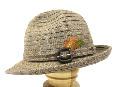 Vintage 1960's Biltmore Fedora Hat, Size 7 Wool Cotton Fedora, Leather Buckle