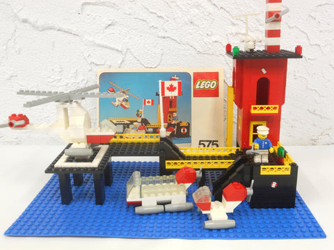 Vintage 1977 Lego Canadian Coast Guards Station Tower & Sea Vehicles from Playset #575, Complete Build with Manual