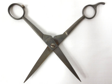 Antique Carl Monkhouse Sheffield England Barber's Thinning Shears Scissors, Star Stamp 45-7 1/2, Hand Hammered Handles