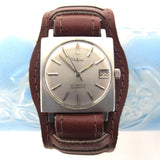 Rare Vintage Valgine Pressurized Automatic 25 Jewels Swiss Watch, 120 Feet 3 ATM, Date, Pilot Leather Band, Date, Square Case, Thin