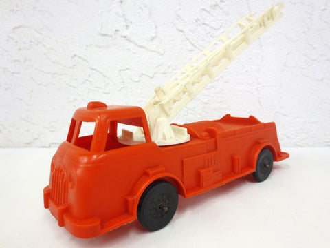 Vintage 1950's Red Toy Fire Truck 10.5" signed Reliable, 12" Extendable Fire Escape Ladder, All original and Complete, Rolls