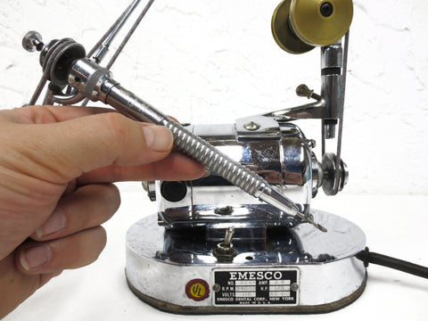 Vintage Chrome Dental Drill Complete & Works, 30" Articulated Arm, 1/5 HP Emesco Motor, Midwest Dental Handpiece, Belt Drive Forward Reverse
