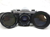 Vintage 1980 Pentax Asahi K1000 with Manual and Prime Lens SMC Pentax-M 1:2 50mm, With Vivitar 70-210mm, Makinon 80-200mm Zoom, Cover