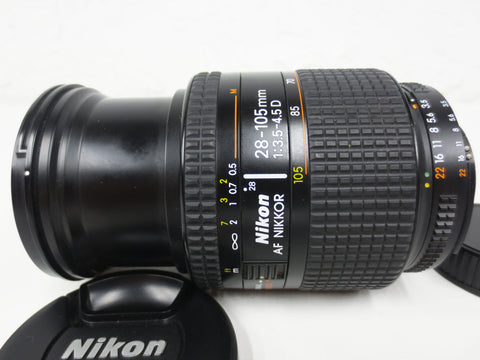 Nikon AF Nikkor 28-105mm 1:3.5-4.5D Zoom Lens, Nikon Front Cover and a 62 Slim C-Pol Filter Germany