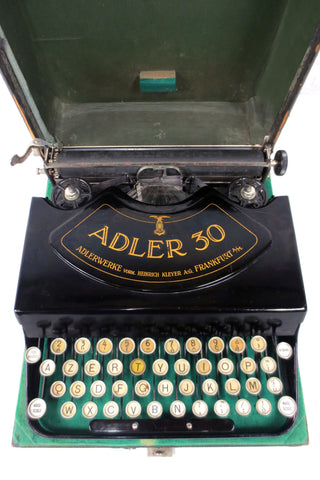 Vintage Antique 1930 Adler 30 Portable Typewriter, Eagle Emblem, Original Case, White Keys