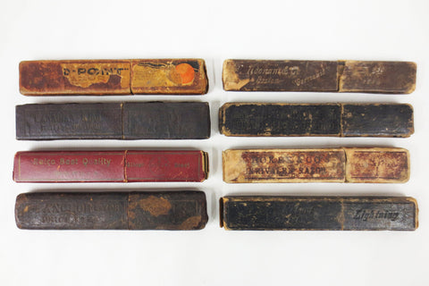 Lot of 8 Antique Straight Razor Boxes Boker, Noonan, Hebert, Reico, Canadian King, Barber Razor Collector's Boxes, Complete