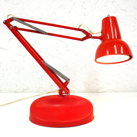 Vintage Mid Century Luxo Lil Norway Drafting Desk Lamp 23", Articulated Swing Arm, Red, Original Luxo Tag