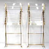 2 Vintage Plexiglass Gold Plated Folding Chairs by Designers Labovici & Berthet