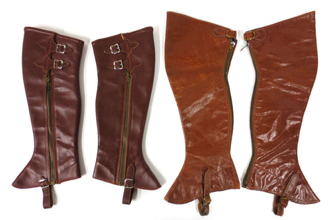 2 Vintage Pairs of Leather Spats Gaiters Leggings, Buckle & Zipper, Horse Riding