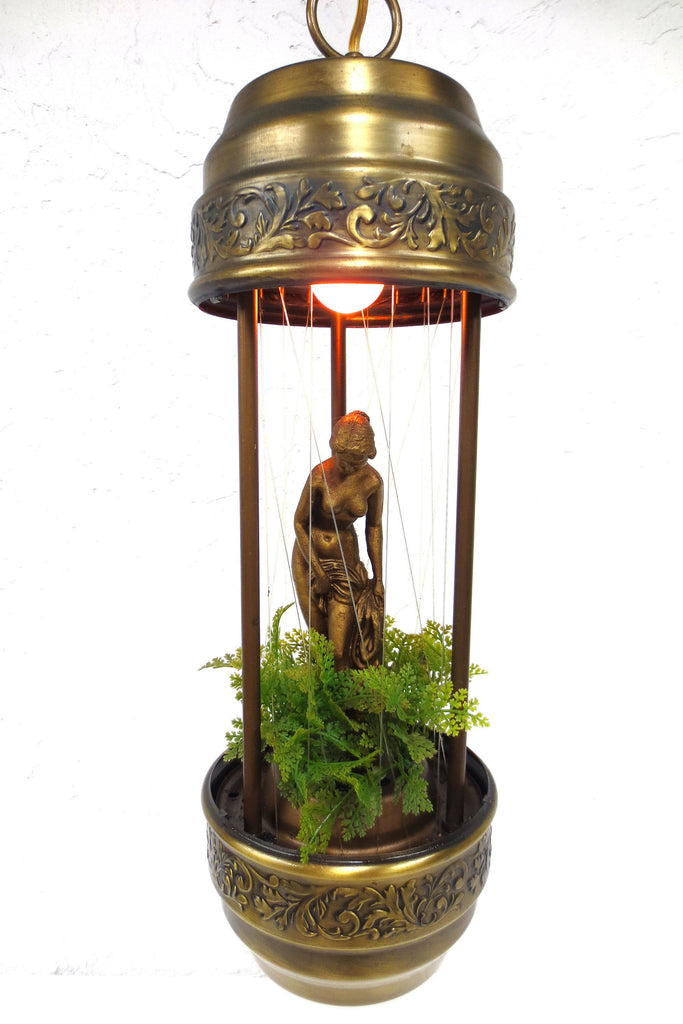 Vintage Mineral Oil Rain Drop Ceiling Light Lamp 21" Tall, Woman Bathing, Drip Motion